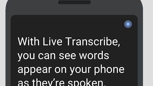 screenshot of android phone showing speech converted to text on the live transcribe app. The text reads 