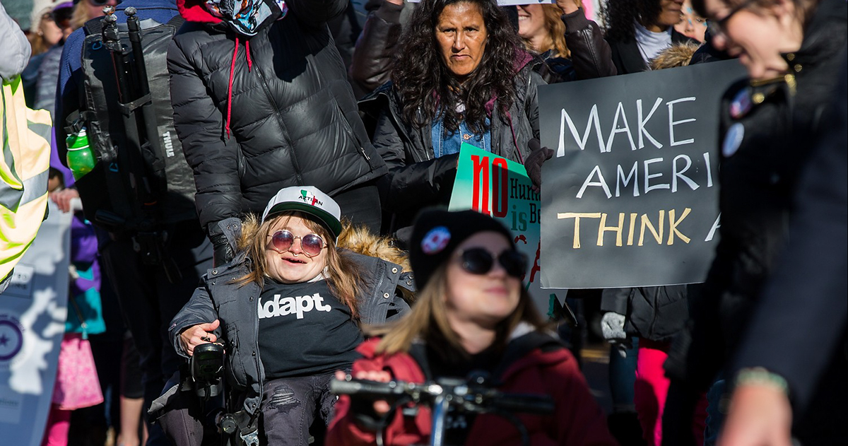 Kalyn Heffernan sports an Adapt T-shirt while participating in one of many political marches and rallies she supports.