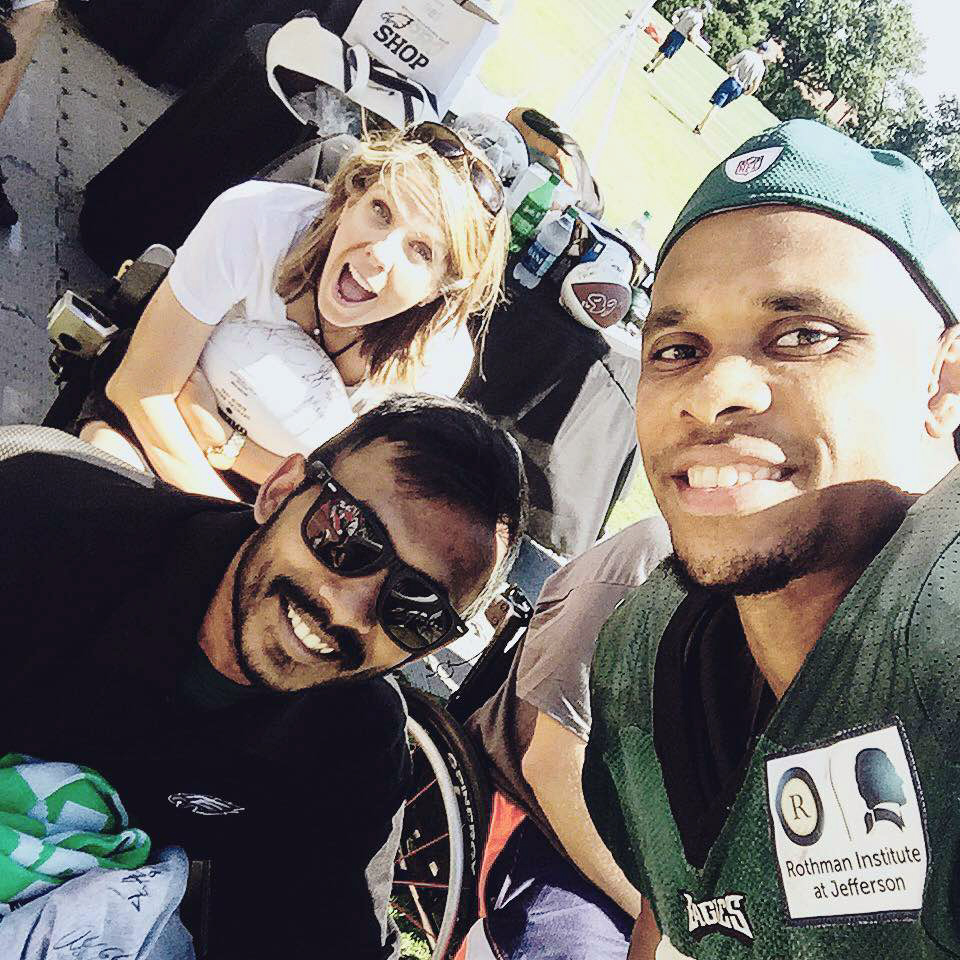 DeBruicker photobombs a selfie taken by Philadelphia Eagles Wide Receiver Jordan Matthews with her friend Ather Sharif at Eagles training camp. “I found myself in the wrong place at the right time,” she says with a laugh about the pic.