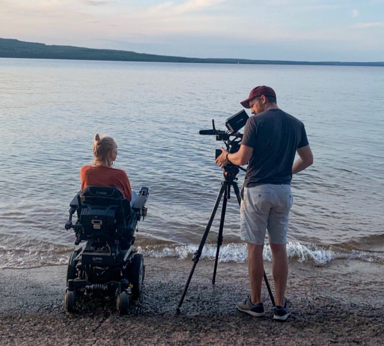 Peterson films at Lake Superior, where she had her diving accident.