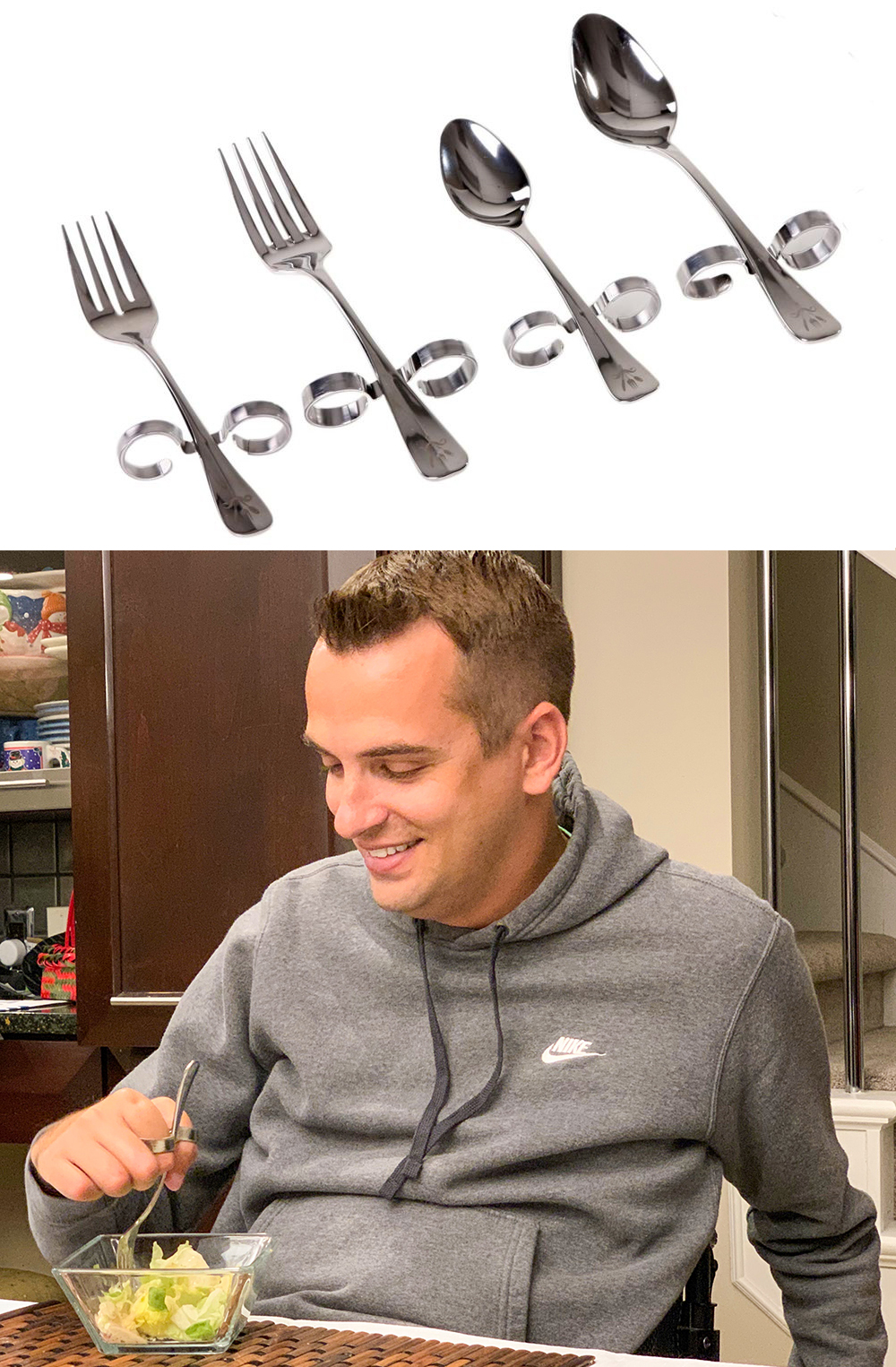 Dining With Dignity flatware mimics the natural grip of a fork, spoon or knife.