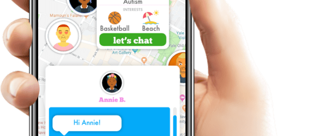 a person holding a phone with the making authentic friendships app open. The app shows a map with several people's location on it.