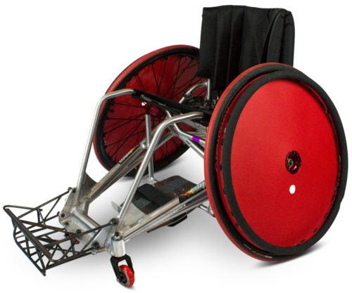 Quad rugby chairs, like this defensive model from Vesco, are custom-built for each player.
