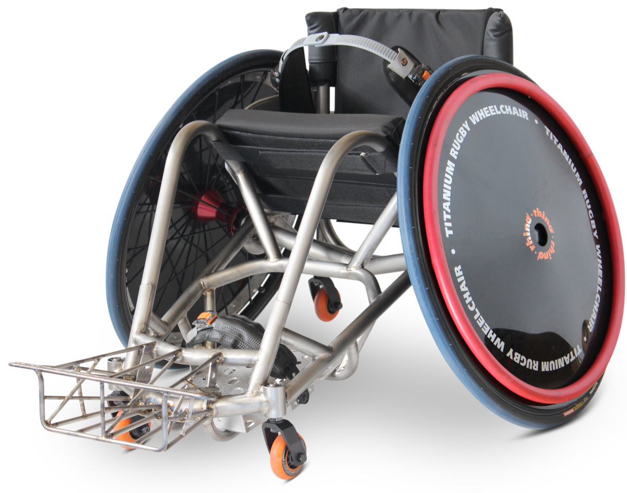 This titanium quad rugby chair from Melrose is super-light and super-strong.