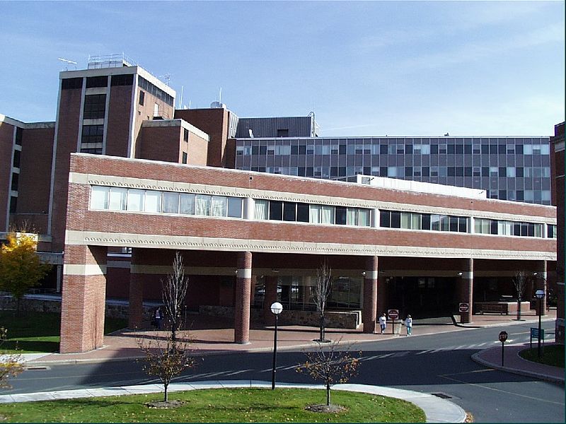 Outside of Middlesex hospital in Connecticut, where visitors must now be allowed for disabled people.