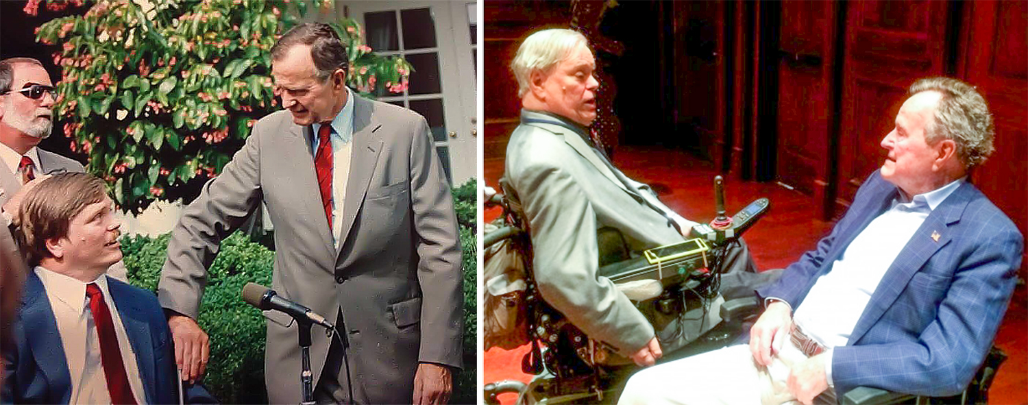 Shown in both photos are Lex Frieden and President George H. W. Bush, who remained friends through the years.